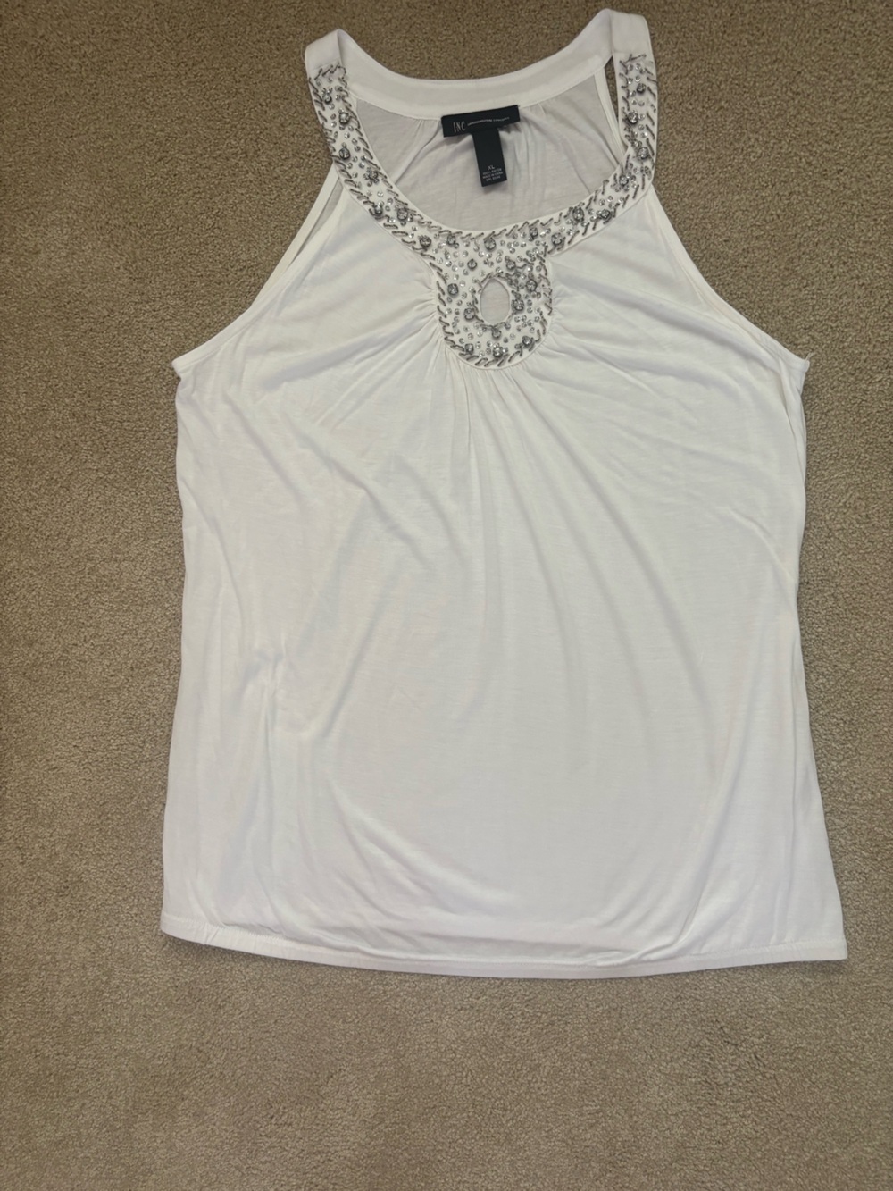 Macy's White Sleeveless Embellished Keyhole Tunic